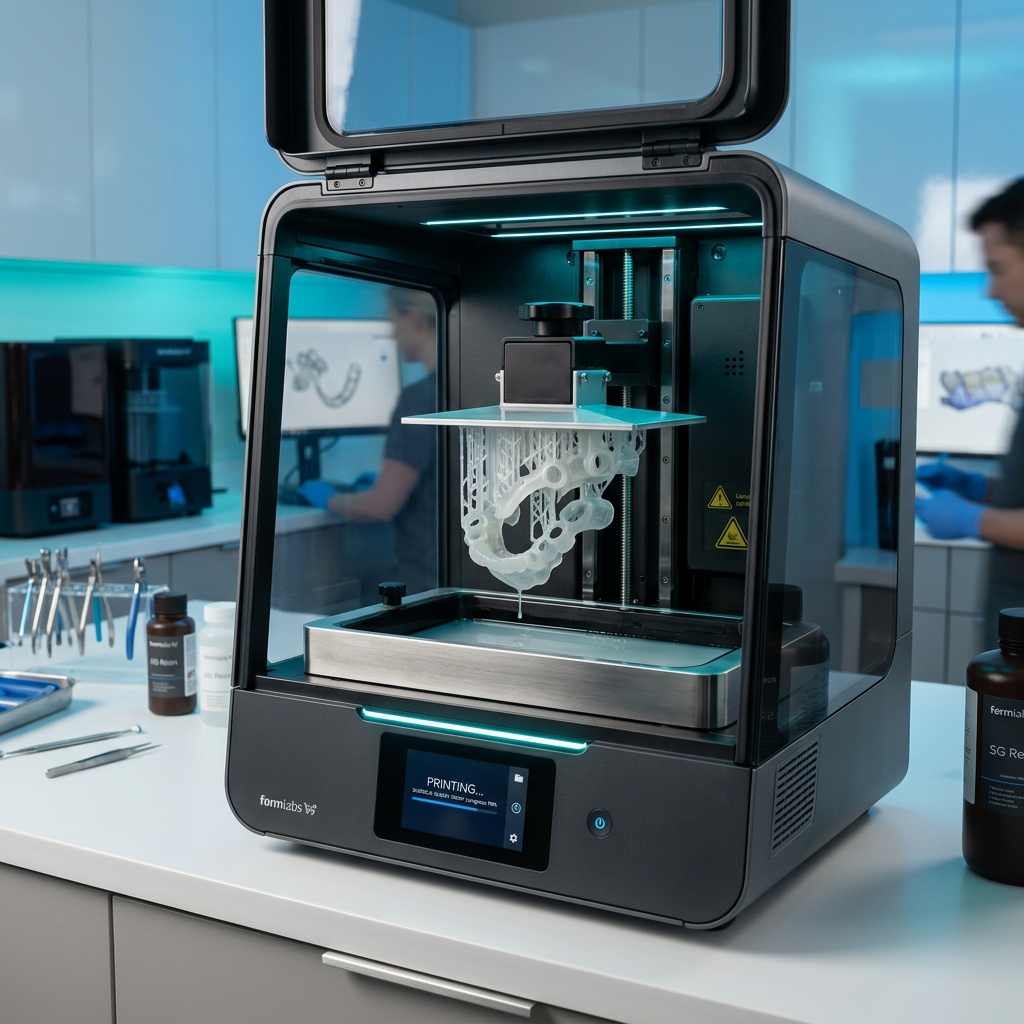 Impresora 3D dental fabricando una guía quirúrgica